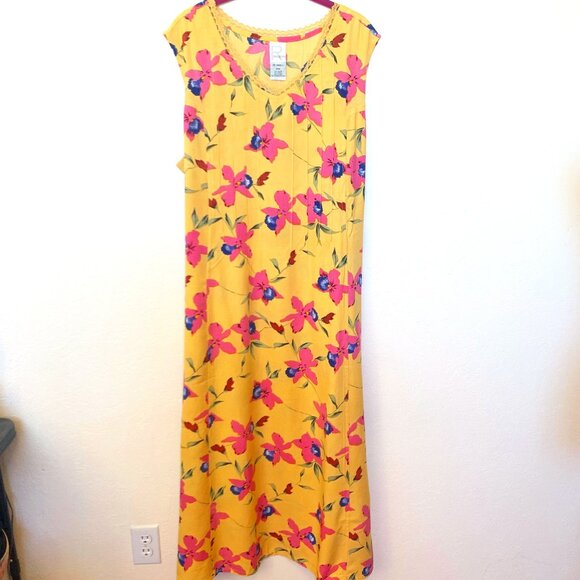 Roaman's V-Neck long summer dress SZ 24W Floral on apricot background NEW - Picture 1 of 8